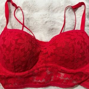PINK Victoria's Secret Red Lace Underwire Bra Size L
